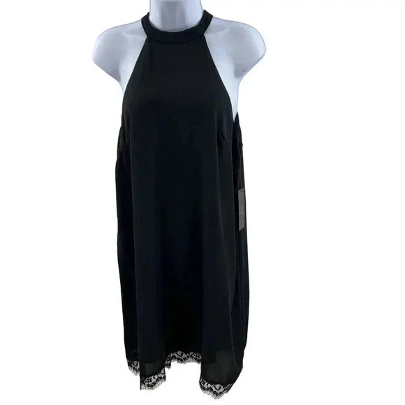 Lulus NWT M Black Slip Dress Lace Hem Halter Neck Romantic Goth Witchy Coquette - Picture 3 of 16